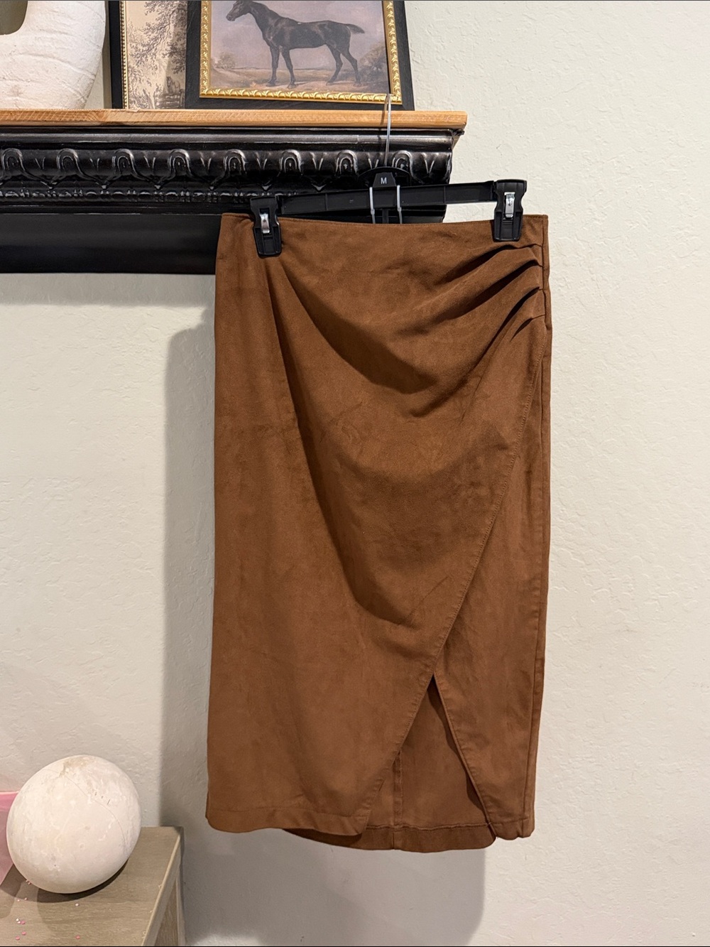 Abercrombie Brown Vegan-Suede Wrap Pencil Skirt